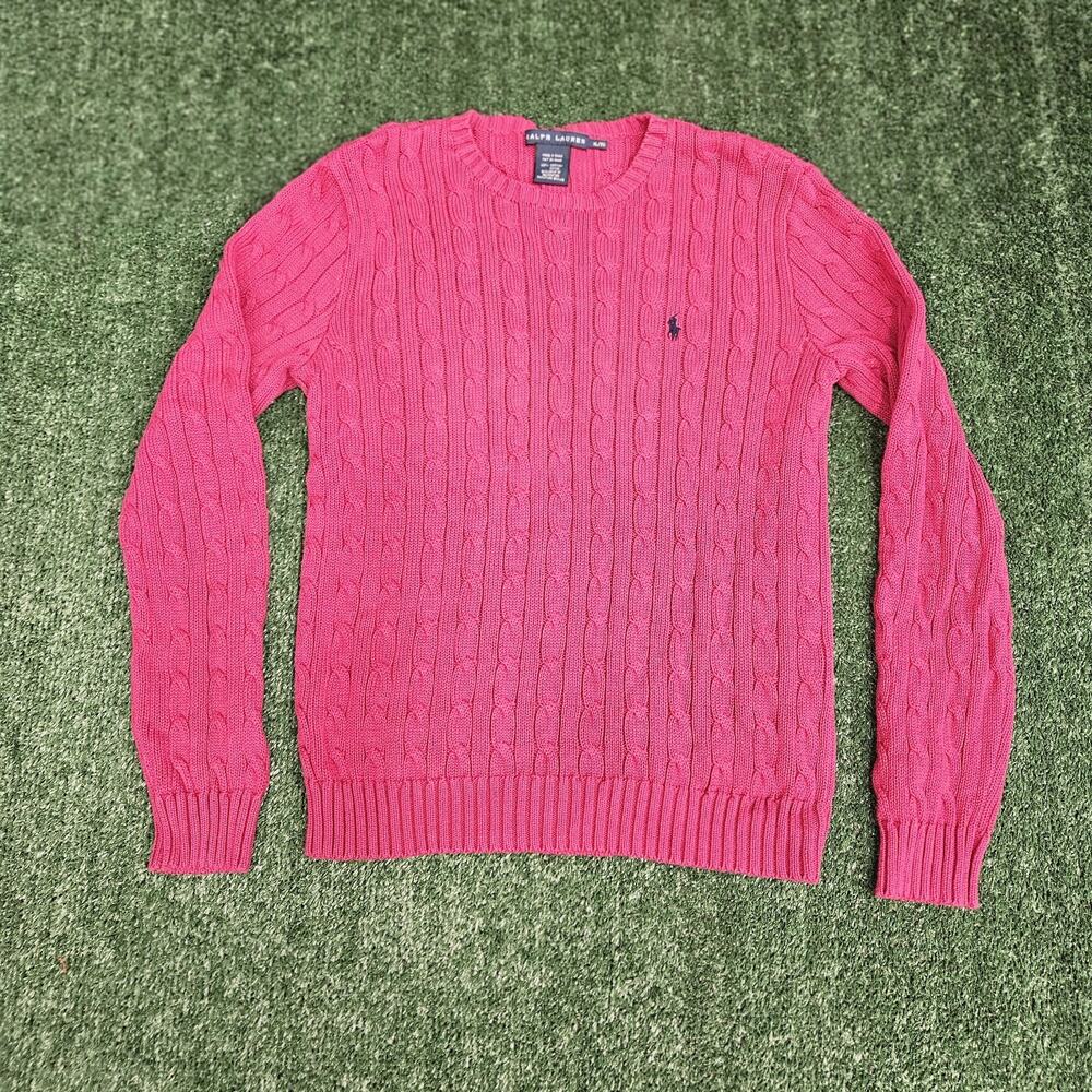 Polo Ralph Lauren Sport Cable Knit Sweater Women XL 100% Cotton Classic Crewneck